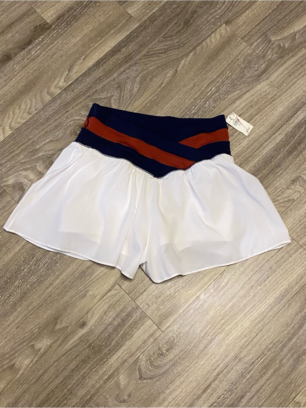 Offline Aerie White Athletic Shorts with Navy & Red Chevron Waistband